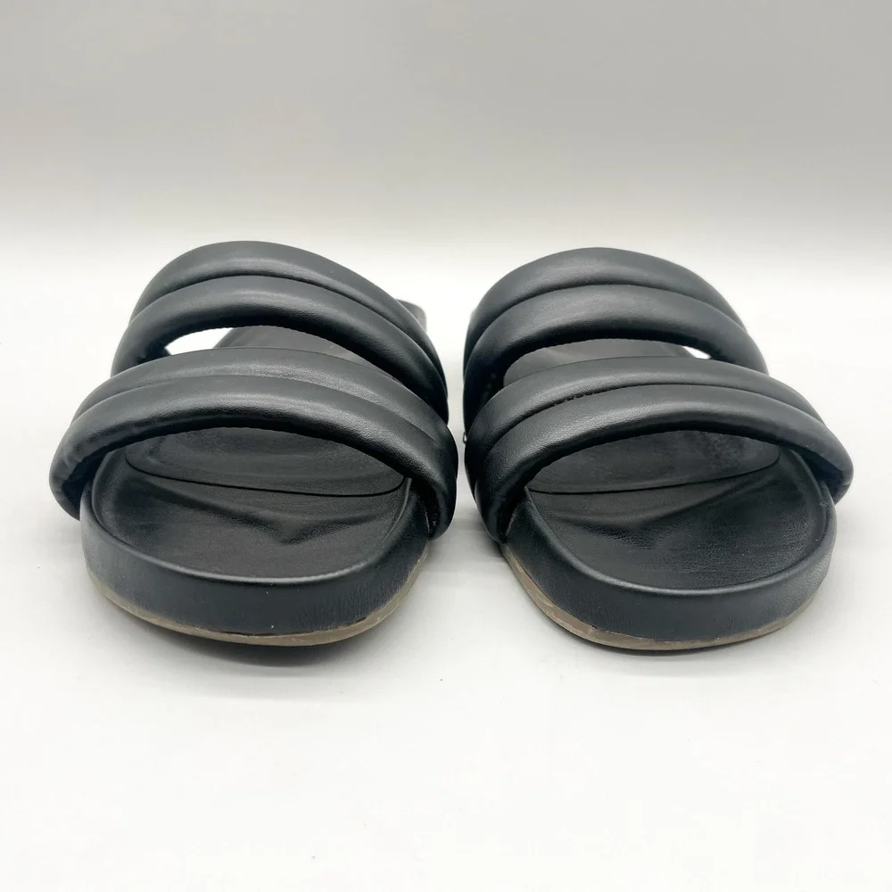 Vionic Womens 10 Mayla Slide Sandals Black Padded Leather Two Strap Orthotic